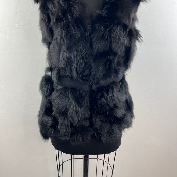 THE CUE by Cher Qu Black Fur Vest Fitted Waist Hook & Eye V-Neck Size S Small - Picture 4 of 6